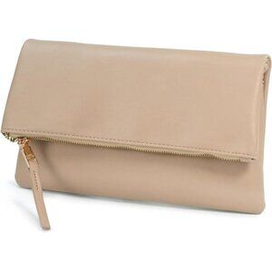 Women's Zipper Foldover Clutch Vegan Leather Nude